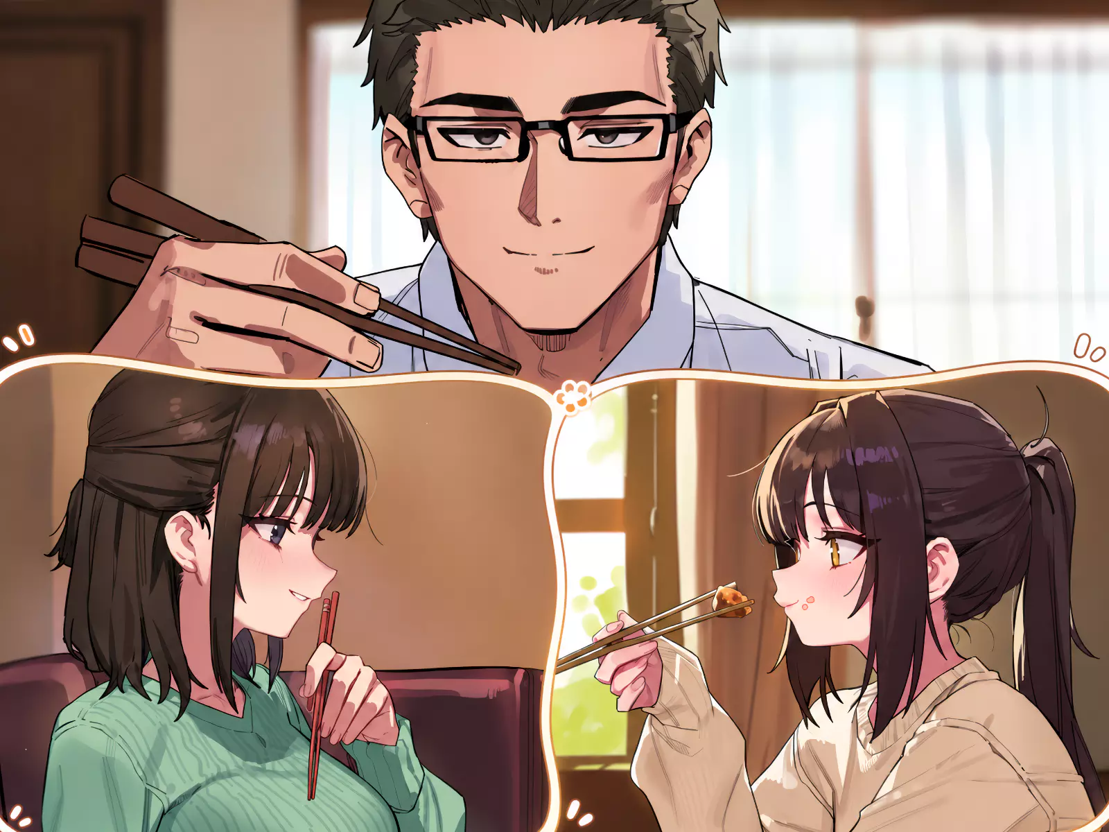아침 식탁에 앉은 한유경, 서정호, 서나윤